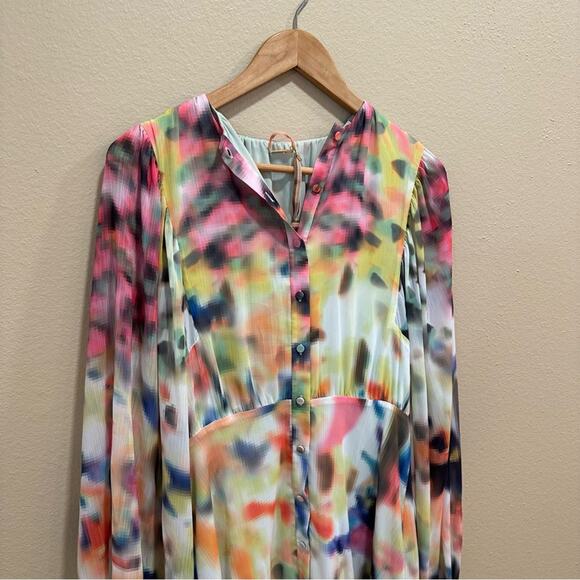 NWT Alexis Pink Multicolored Watercolor Long Sleeve Mini Dress Medium - Picture 11 of 14